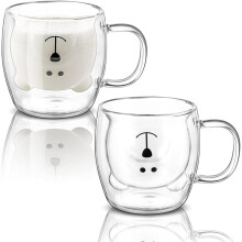 2er-Pack Doppelwandige, Isolierte Glasbecher, 250 Ml (8,5 Oz), Niedliche Bärenbecher für Kaffee, Milch und Bier, Geeignet für Latte Macchiato,