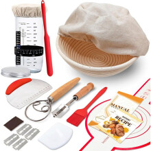 Complete Sourdough Kit with Banneton Bread Proofing Basket and Glass Jar for Bread Making