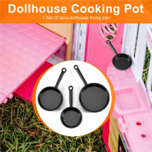 1/12 Scale 3pcs Dollhouse Miniature Metal Frying Pans Cooking Pot Cookware Kitchen Accessory Black