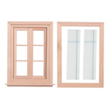 1:12 Dollhouse Miniature Double Window Wooden 6 Pane Frame and Glass Plate Doll House Diy Double Window Accessories for Doll House Decoration