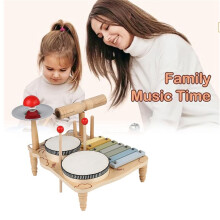 Kinder-Schlagzeugset für Kleinkinder Aus Holz, Früherziehung, Anfänger-Percussion-Musiktisch, Kinder-Schlagzeugständer-Set