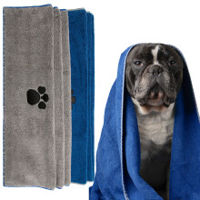 (Blue/Grey, 100x60cm (Pack of 2)) SUPER ABSORBENT Soft Microfiber Dog & Cat Towel, Fast Drying Dog Wash Pet Towels