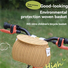 Kinderfahrradkorb, Fahrrad-Roller-Dreiradkorb, Schultergurt, Fahrrad-Vorderlenkerkorb, Rattankorb für Kinder