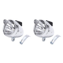 2X Bicycle Hat Lamp Bike Front Light Retro Headlights Metal Silver 6LED Waterproof Headlights Riding Equipment