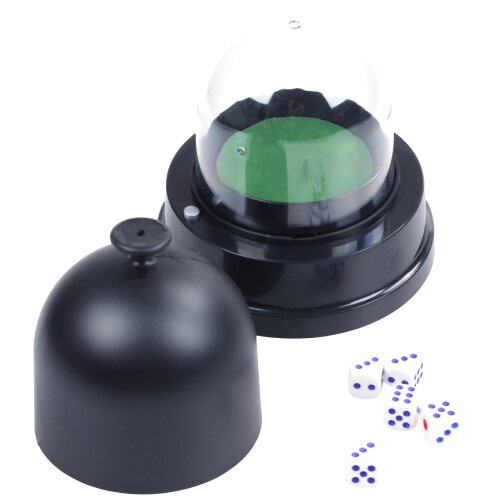 Automatic Dice Roller Cup Battery Powered Pub Bar Party Game  With 5 Dices Black