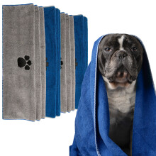 (Blue/Grey, 100x60cm (Pack of 4)) SUPER ABSORBENT Soft Microfiber Dog & Cat Towel, Fast Drying Dog Wash Pet Towels