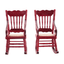 2 PeçAs 1:12 Brinquedos Miniatura MóVeis de Madeira Cadeiras de BalançO Brinquedos AcessóRios para DecoraçãO de Casa de Bonecas, Vermelho
