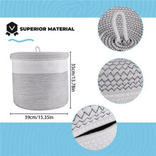 Cesta Tejida para Ropa Sucia con Cuerda AlgodóN con Tapa, Organizador Almacenamiento Juguetes Peluche para NiñOs, Cesta Ropa Sucia, Barril