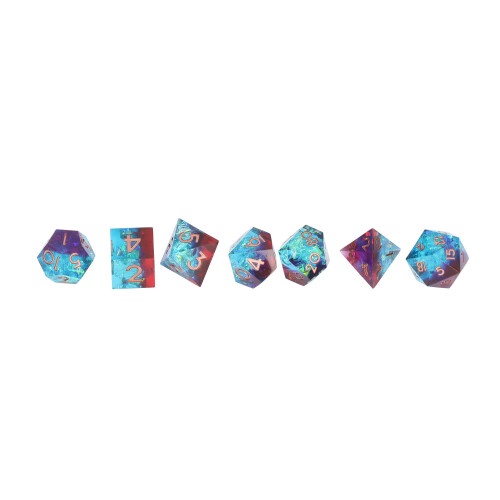 7Pcs Resin Polyhedral Dice Set, Clear Numbers, Blue+Red, RPG Gift 1