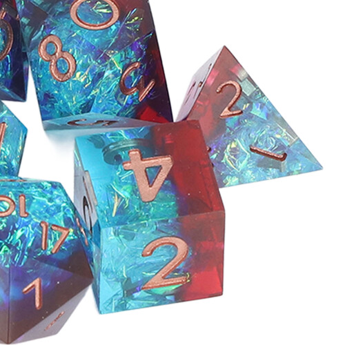 7Pcs Resin Polyhedral Dice Set, Clear Numbers, Blue+Red, RPG Gift 2