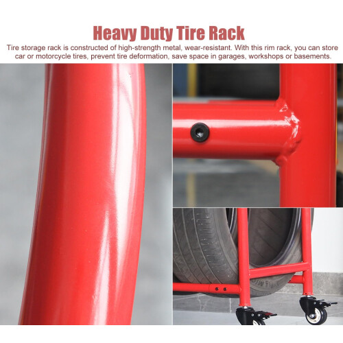 Rolling Tire Storage Rack with Rollers, Durable Metal Frame, Garage and Workshop Organizer Stand 2