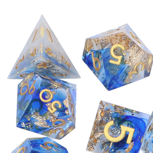 Ensemble de 7 dés polyédriques en résine, taille standard, bleu et doré 2