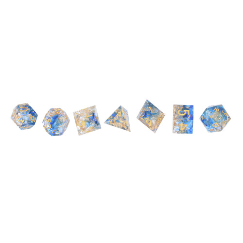 Ensemble de 7 dés polyédriques en résine, taille standard, bleu et doré 1