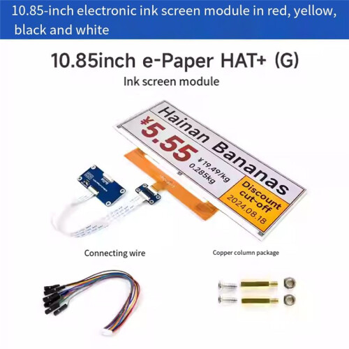 For Raspberry Pi 10.85inch E-Paper Display HAT SPI Interface High-Resolution 1360x480  &Low Power Consumption 1