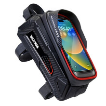WILD Waterproof Bicycle Front Bag with Touch Screen Phone Holder Hard Shell Mountain Bike Riding Equipment Black+Red