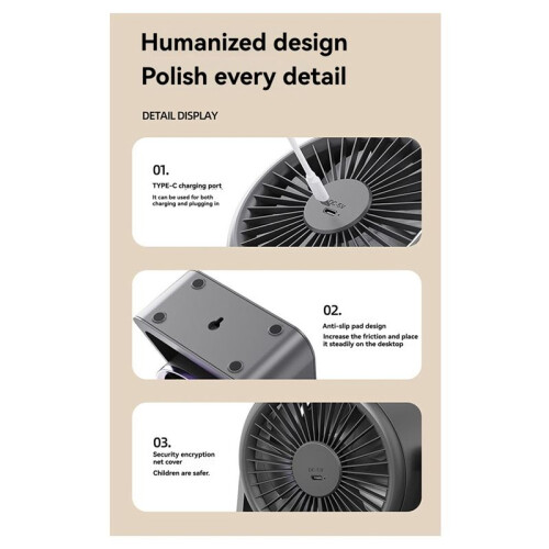 Desktop Circulating Fan Large Capacity Rechargeable  Table Fan with Remote Control Wall-Mounted Fan with NightLight 1