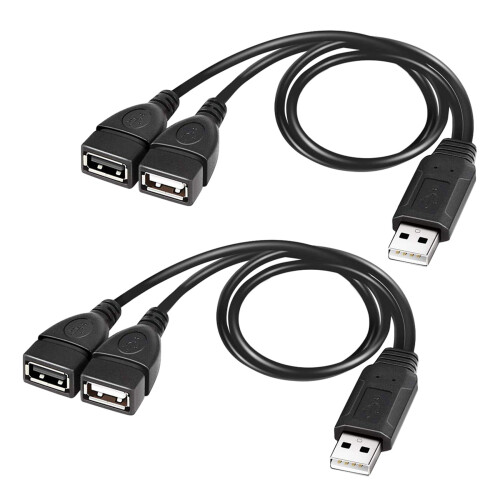 2X USB Splitter Kabel, USB 2.0 ein Stecker auf Zwei USB Buchsen Y Splitter Lade Kabel 1