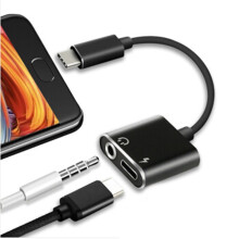 3X 2 In1 Type-C to 3.5mm Headphone Jack Adaptor/Connector Charger, Earphone Aux Audio & Charge Adaptor Black
