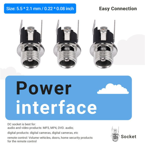 10pcs  Power Supply Jack Socket Female Panel Mount Connector 5.5x2.1mm New 1