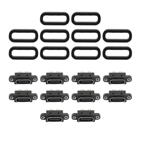 10 Pcs Micro-USB TYPE C 4Pin Waterproof Female USB C Socket Port with Screw Hole Power Charging Interface USB Connector