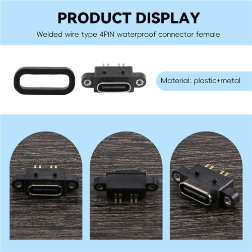10 Pcs Micro-USB TYPE C 4Pin Waterproof Female USB C Socket Port with Screw Hole Power Charging Interface USB Connector 2