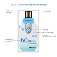 USB Temperature Data Logger 60 Days Waterproof PDF Disposable Cold Chain Temperature Recorder 10000 Points for Medicine