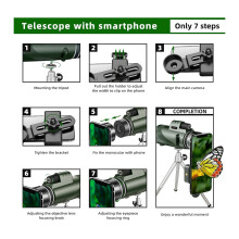 80X100 HD Monokular-Teleskop mit Smartphone-Halter-Adapter Leichtes Monokular für Vogelbeobachtung, Camping, Wandern