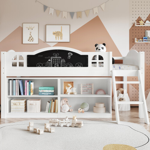White Wooden Storage Bed w/Blackboard 90x190cm