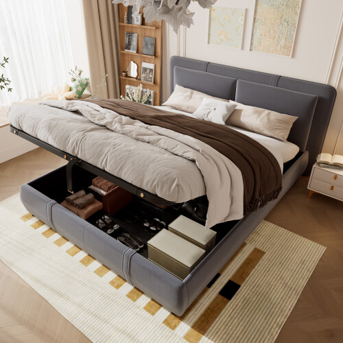 Grey Hydraulic Storage Double Bed 135x190cm