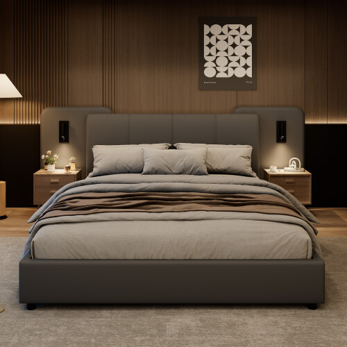 Grey Double Bed with Charging Port & Lighting 135x190cm 1