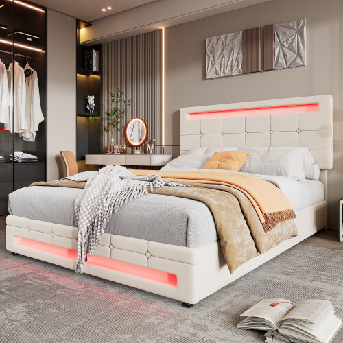 Velvet/Iron LED Hydraulic Double Bed 135x190cm 2
