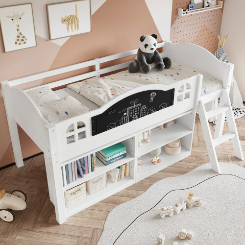 White Wooden Storage Bed w/Blackboard 90x190cm 2