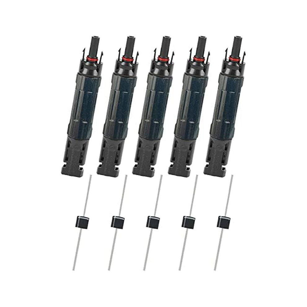 5 Pcs Pv Solar Panel Connector Male/Female 15A Built-In Diode Inline Fuse Solar Wire Connectors Waterproof Anti-Backflow 4712762740235