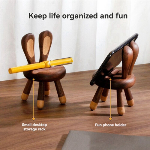 Cute Rabbitdesktop Phone Stand-Solid Wood Ipadstand, Adjustable Phone and Tablet Stand