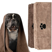 (Mocha/Stone, 100x60cm (Pack of 2)) SUPER ABSORBENT Soft Microfiber Dog & Cat Towel, Fast Drying Dog Wash Pet Towels