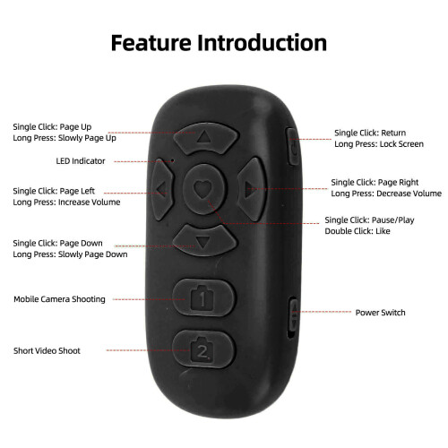 Wireless Remote Page Turner BT V4.2 for iOS/Android, 150mAh, Black 2