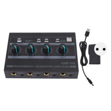 Amplificatore splitter per auricolari multicanale con uscite TRS bilanciate e ingresso audio TRS, supporta l'ascolto simultaneo e offre una chiarezza