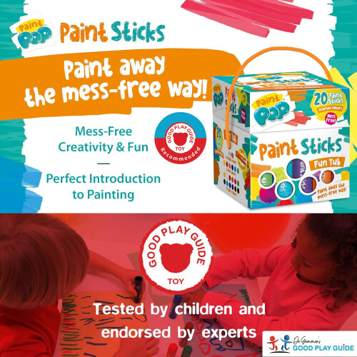 Paint Pop Fun Tub Assorted 20 Pack - Kids Paint Sticks Storage Tub Set 1