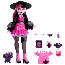 Monster High Draculaura Doll with Pet Bat-Cat Count Fabulous and Accessories like Backpack, Spell Book, Bento Box and More