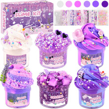 6 Pack Slime Kit, Purple Dream Slime Kids, Cloud Butter & Clear Slime, Party Favors, Toys for Girls Boys Ages 5 6 7 8 9 10 11 12, Goodie Bag Stuffers