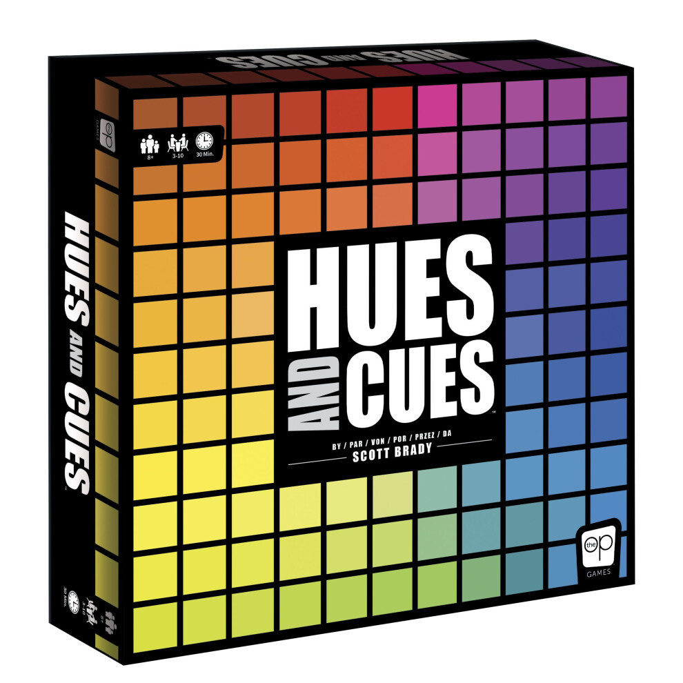 Usaopoly The Op | Hues And Cues Multilingual Board Game For All Family | Party Game For 3-10 Players | Vibrant Color Guessing | Connect Clues From 48