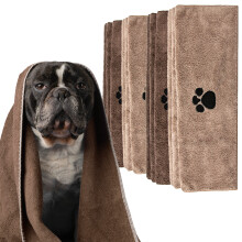 (Mocha/Stone, 100x60cm (Pack of 4)) SUPER ABSORBENT Soft Microfiber Dog & Cat Towel, Fast Drying Dog Wash Pet Towels