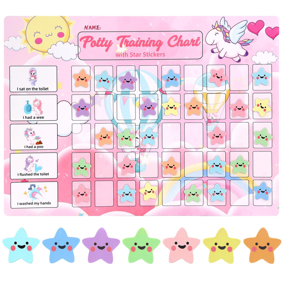 Potty Training Chart For Toddlers With 63 Reusable Magnetic Star Stickers, Interactive Reward Chart For Toilet Training (Unicorn) Khlerox