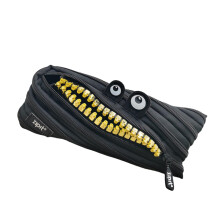 Large Capacity Canvas Pencil Case with Monster Print, Black Zipper Pen Pouch Organizer 8.66x3.93in