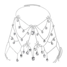(One Size, White) Women Body Chain, Sparkle Bows Rhinestone Body Jewelry Adjustable Clubwear for Summer Beach