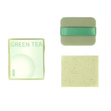 (7.5cmx6.5cm, Light Green) Portable Facial Oil Absorbing Paper with Mirror Case Makeup Puff 200 Sheets Oil Blotting for Shine Control Pore Tighten