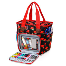 Crochet Bag Organizer for Yarn Storage, Large Capacity Knitting Tote with MultiPocket Design, Red