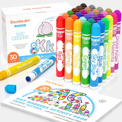 Shuttle Art Bingo Dabbers, 30 Colours Bingo Pens with Activity Book