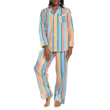 (L, Multicolor) Dámské pyžamo, pruhované nebo kostkované, s košilí a kalhotami, dvoudílné.