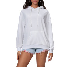 (L, White) Sweat-shirts à capuche amples pour femmes, imprimé cerises, manches longues, pulls, hauts décontractés automne-hiver